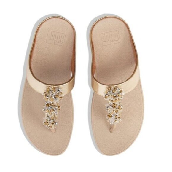 NWT FitFlop Arch Support Comfort Galaxy Wedge Beaded Flip Flop Platino Size 9 - Picture 5 of 16